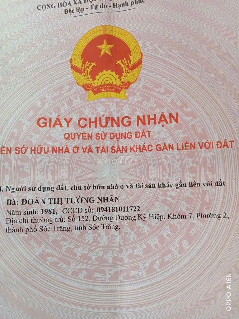 Đất thổ cư đã có sổ mặt tiền Phan Văn Chiêu, Sóc Trăng