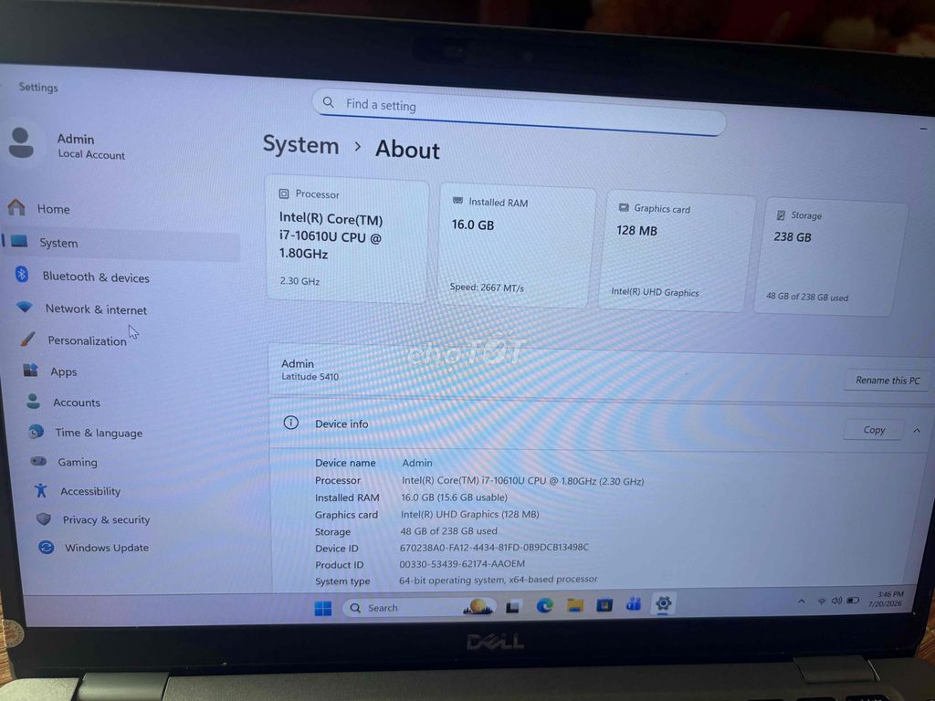 Dell Latitude 5410 i7-10610U 16GB/256GB Xám. Mua bán Laptop tại Huyện Quỳnh Lưu Nghệ An được đăng bởi Chu Linh Phạm hình 1