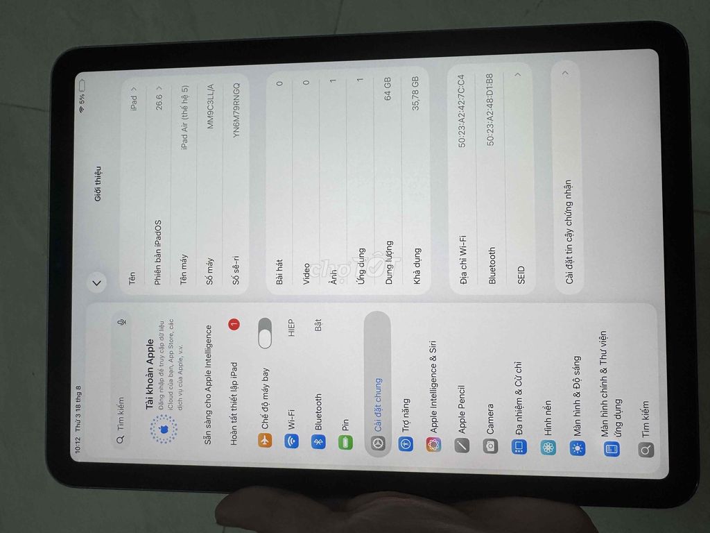 Apple iPad Air 5 Wifi 64GB pin 89%. Mua bán Máy tính bảng tại Quận Tân Phú Tp Hồ Chí Minh được đăng bởi TRHIEP hình 1
