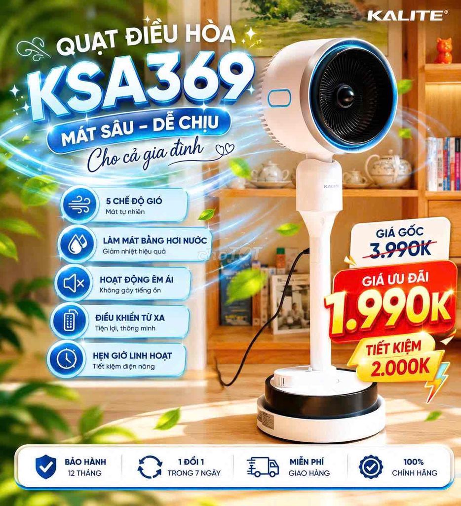 Quạt điều hòa KALITE KSA369 Trắng. Mua bán Quạt tại Quận Bình Tân Tp Hồ Chí Minh được đăng bởi Gia dụng giá rẻ Kiểm hàng thoải mái  hình 1