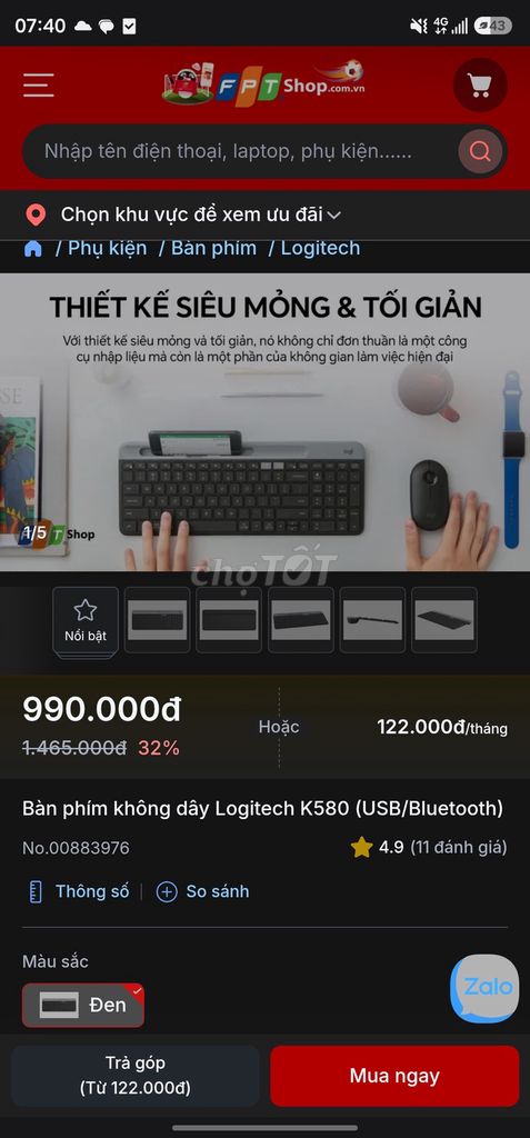 Bàn phím Logitech K580 Đen. Mua bán Phụ kiện (Màn hình, Chuột...) tại Thành phố Tam Kỳ Quảng Nam được đăng bởi Tên chưa cung cấp hình 1