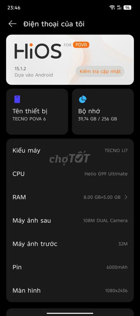 Tecno Pova 6 256GB Đã qua sử dụng. Mua bán Điện thoại tại Quận Tân Phú Tp Hồ Chí Minh được đăng bởi nguyen thinh hình 1