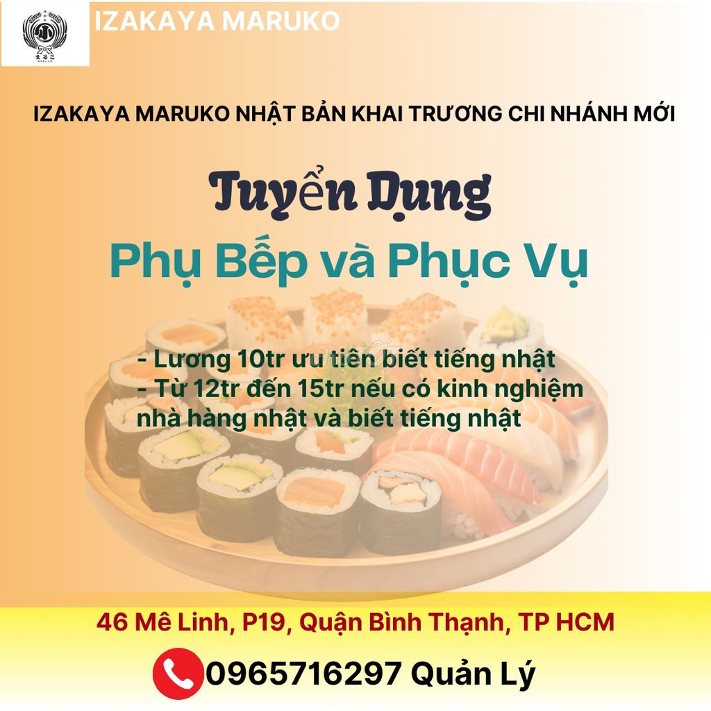 IZAKAYA MARUKO NHẬT BẢN  CẦN TUYỂN