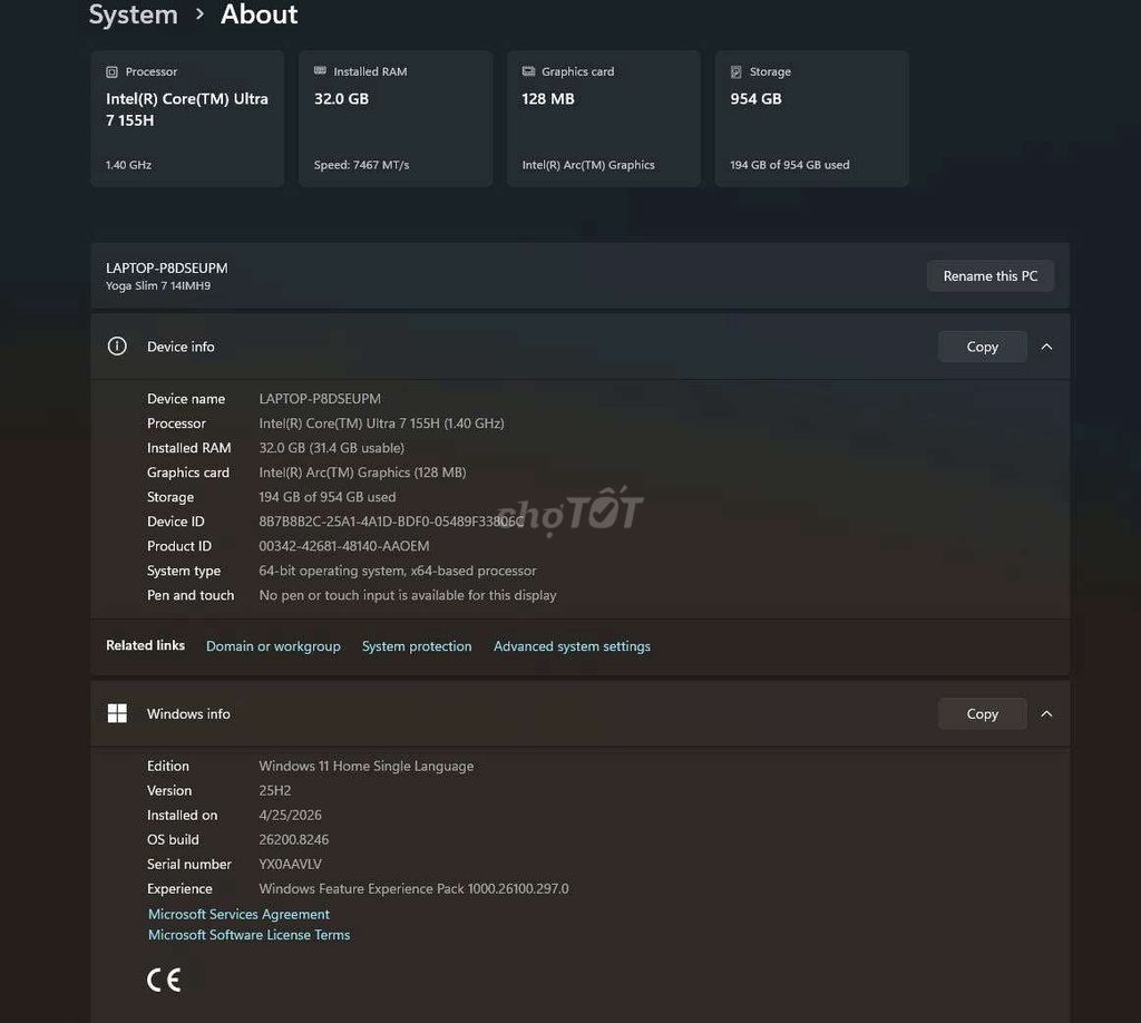Lenovo Yoga Slim 7 14IMH9 i7 32GB/954GB SSD Xám. Mua bán Laptop tại Thành phố Thủ Đức Tp Hồ Chí Minh được đăng bởi Duy Quốc hình 1