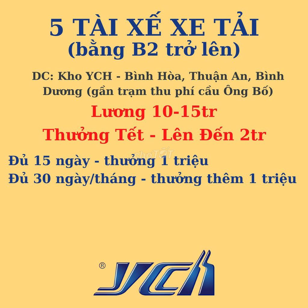 [Thuận An] 05 Tài Xế B2 trở lên