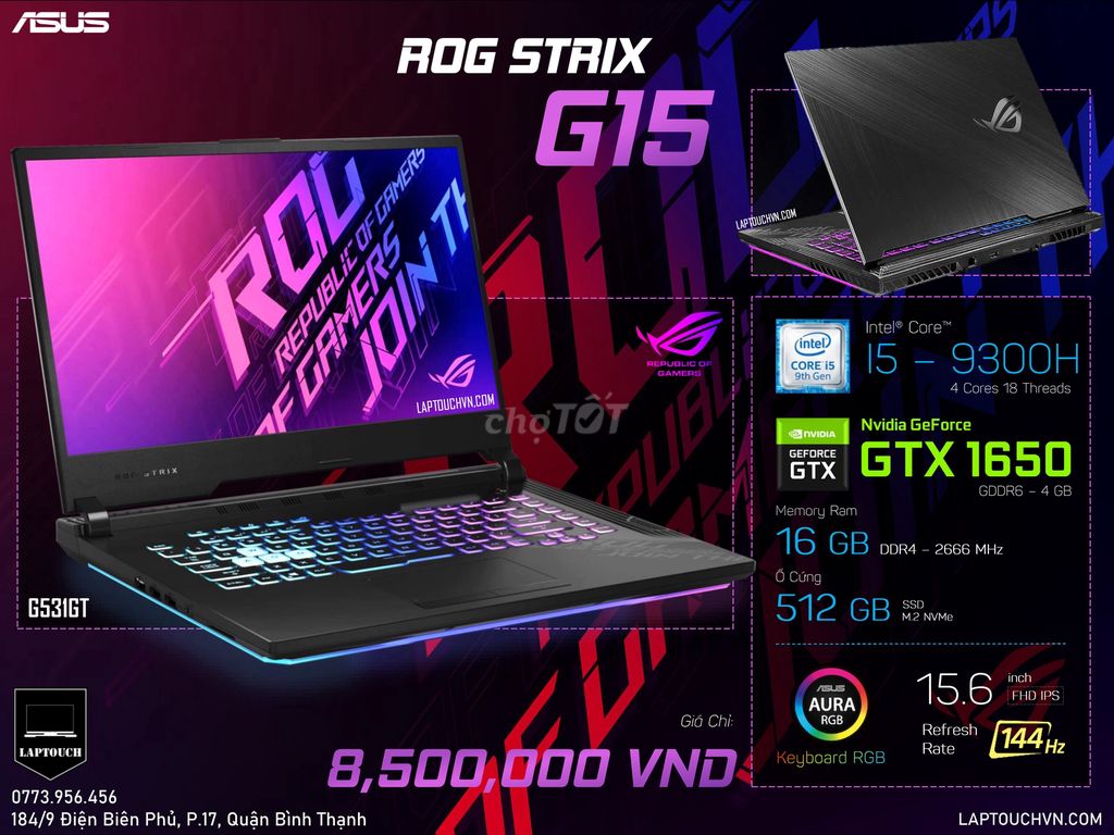 Asus ROG STRIX G15 G531GT. Mua bán Laptop tại Quận Bình Thạnh Tp Hồ Chí Minh được đăng bởi Cửa Hàng Máy Tính Laptouch VN hình 1
