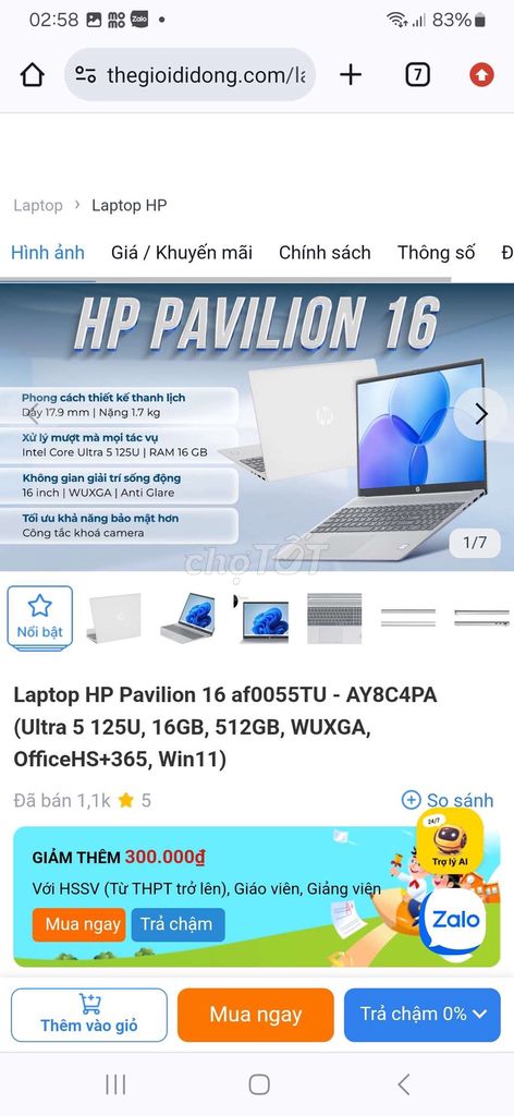 HP Pavilion 16 Ultra 5 16GB/512GB. Mua bán Laptop tại Huyện Bình Chánh Tp Hồ Chí Minh được đăng bởi Ly van nam hình 1