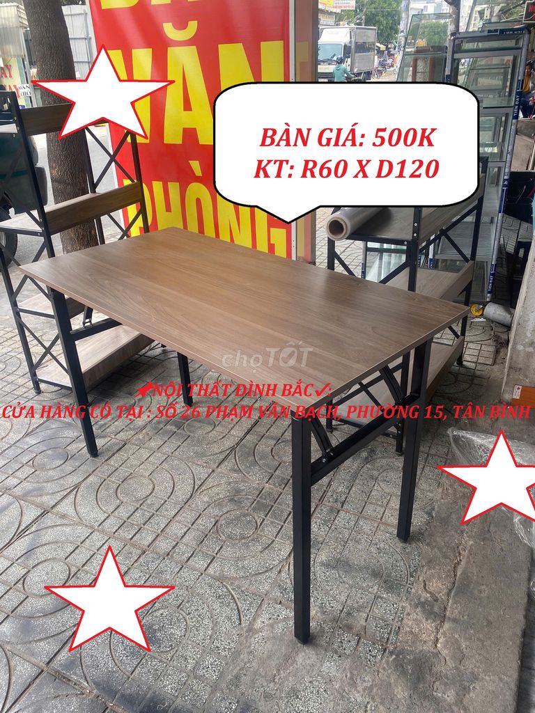 BÀN CHÂN SẮT XẾP GỌN & BÀN NÂU GỖ DÀY 17MM