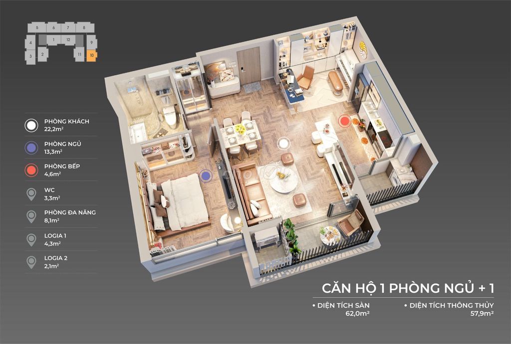 Chuyển nhượng căn hộ 1PN tầng 16 dự án The Sang Residence Đà Nẵng