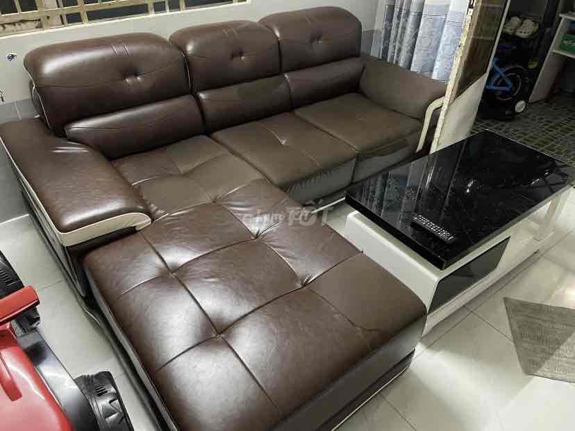 ghế sofa da gật gù + bàn kính