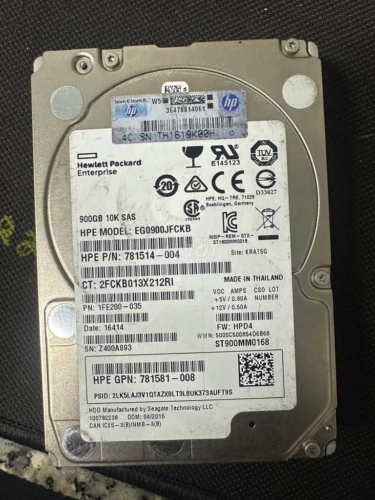 Ổ cứng HDD HP EG0900JFCKB 900GB 10K SAS Thái Lan. Mua bán Linh kiện (RAM, Card...) tại Thị xã Bến Cát Bình Dương được đăng bởi Hoàng Võ hình 1