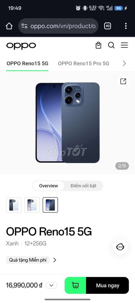 OPPO Reno15 5G 256GB Xanh dương. Mua bán Điện thoại tại Thị xã Tân Uyên Bình Dương được đăng bởi Tuấn anh  hình 1