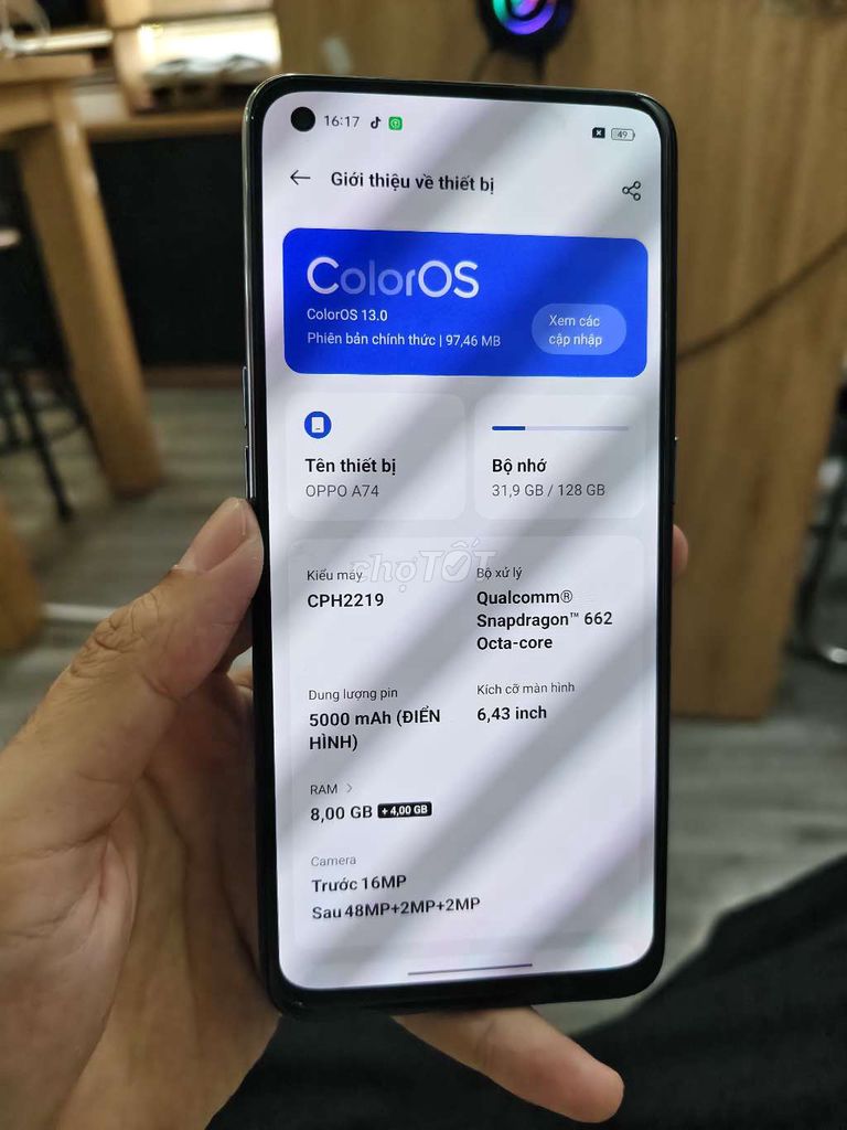 Oppo A74 128GB Xanh 8GB. Mua bán Điện thoại tại Quận Bình Thạnh Tp Hồ Chí Minh được đăng bởi DKSV hình 1