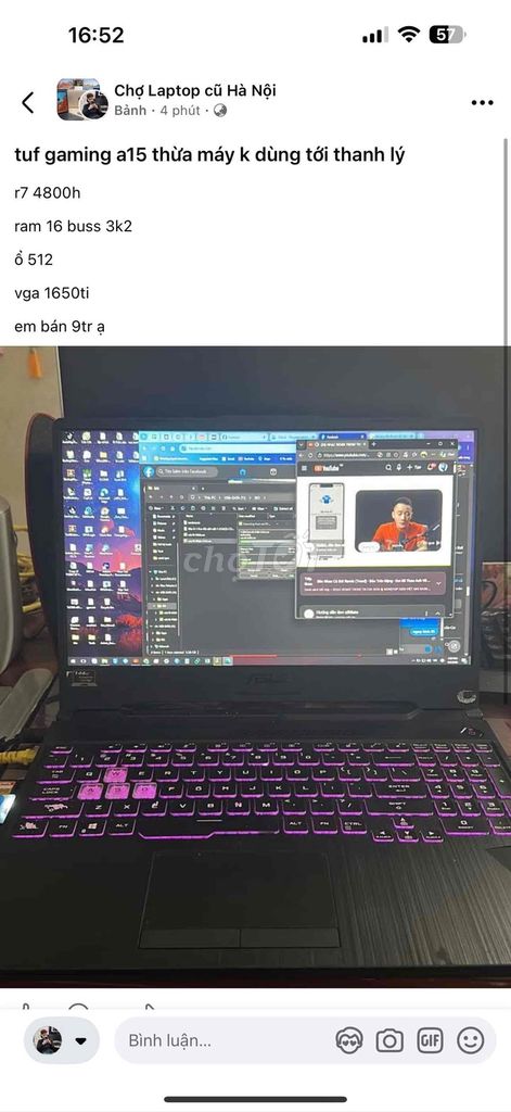 k dùng tới thanh lý tuf gaming r7 4800 1650ti. Mua bán Laptop tại Quận Long Biên Hà Nội được đăng bởi Bảnh hình 1