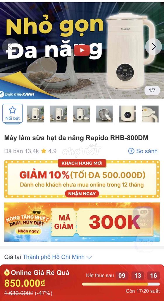 Máy làm sữa hạt Rapido RHB-800DM Trắng. Mua bán Bếp, lò, đồ điện nhà bếp tại Huyện Hòa Thành Tây Ninh được đăng bởi Minh Tâm hình 1