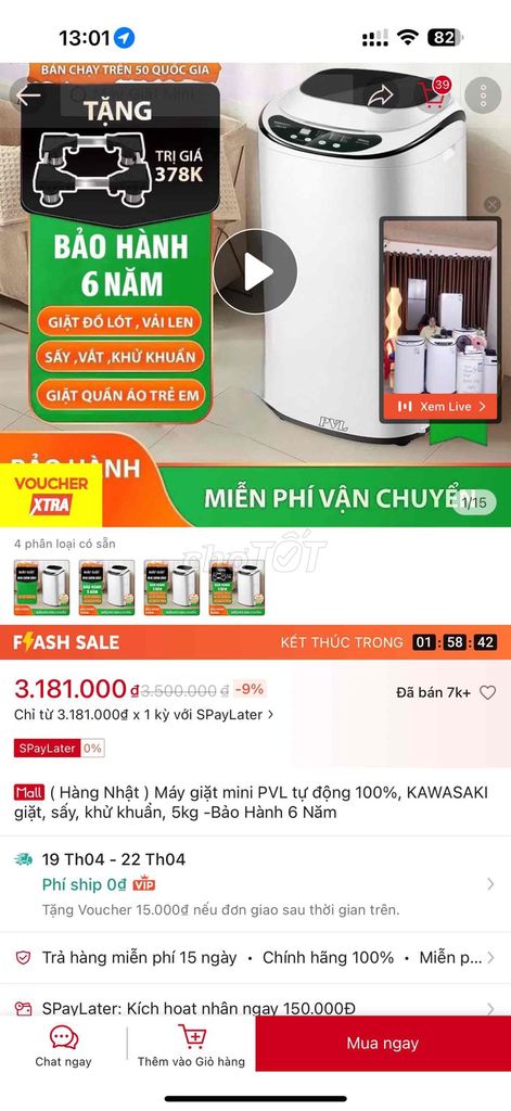 Máy giặt PVL KAWASAKI 5kg Trắng. Mua bán Máy giặt tại Thành phố Thủ Đức Tp Hồ Chí Minh được đăng bởi Tiệm Tranh nhà Bí Bo  hình 1