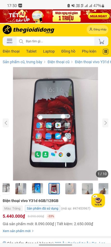 Vivo Y31d 6GB/128GB Trắng Đã sử dụng. Mua bán Điện thoại tại Quận Bình Tân Tp Hồ Chí Minh được đăng bởi Cường hình 1