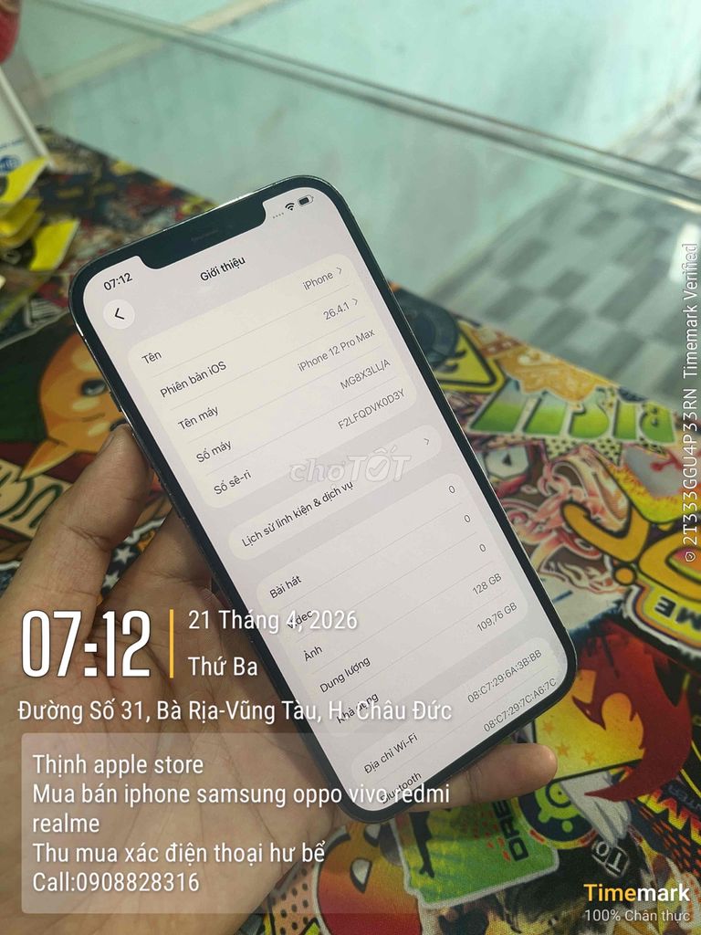 Apple iPhone 12 Pro Max 128GB Xám Đã sử dụng. Mua bán Điện thoại tại Huyện Châu Đức Bà Rịa - Vũng Tàu được đăng bởi võ văn thịnh hình 1