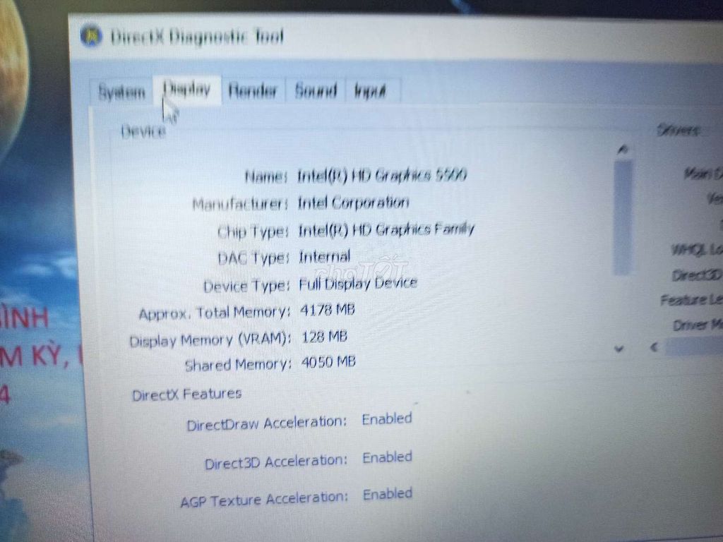 Dell 3558.card rời 920M.ram 8g.ssd 256gb.pin 2h