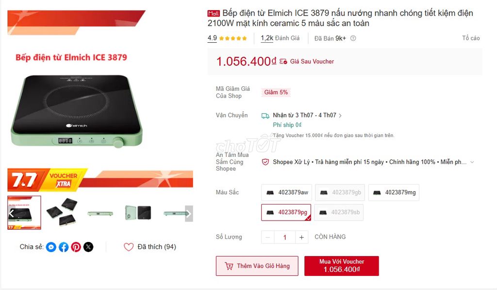 Bếp điện từ Elmich ICE 3879 Xanh lá 2100W. Mua bán Bếp, lò, đồ điện nhà bếp tại Huyện Thanh Trì Hà Nội được đăng bởi Đinh Phú Thịnh hình 1