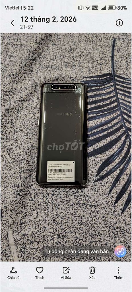 Samsung Galaxy A80 128GB 90% mới. Mua bán Điện thoại tại Thành phố Châu Đốc An Giang được đăng bởi nguyễn thị liên hình 1