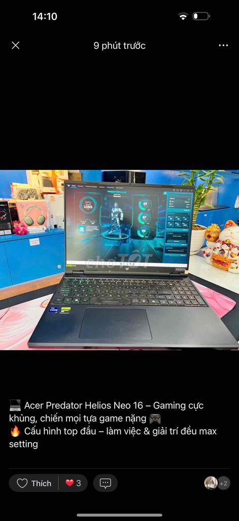 Acer Predator Helios Neo 16 i9-14900HX 16 in. Mua bán Laptop tại Thành phố Biên Hòa Đồng Nai được đăng bởi TRƯƠNG HUY HOÀNG hình 1