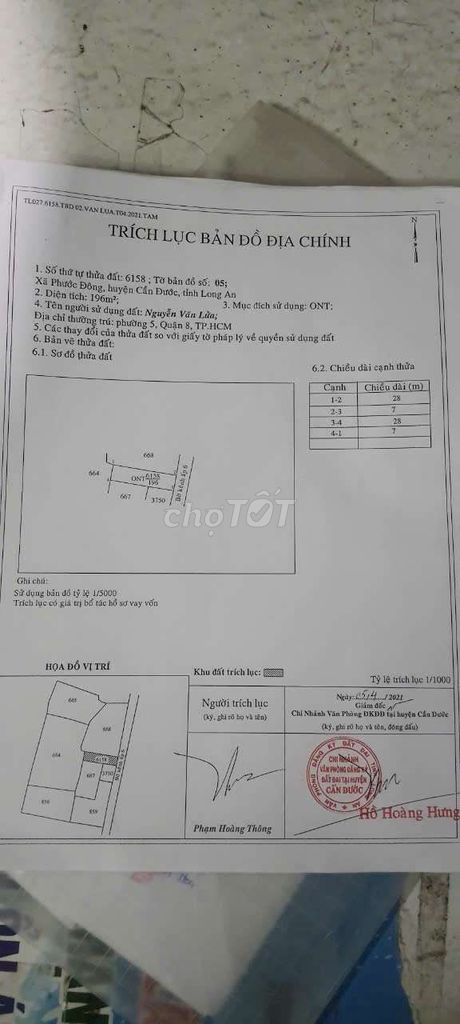 Cần bán gấp 196m2 đất thổ kcn cầu cảng Phước Đông