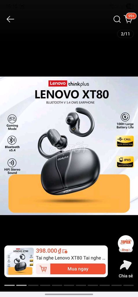 Tai nghe Lenovo XT80 Đen. Mua bán Tivi, Âm thanh tại Quận Hà Đông Hà Nội được đăng bởi Tran Linh hình 1