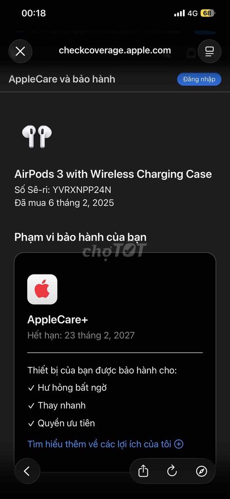 Tai nghe Apple AirPods 3 Trắng còn BH. Mua bán Tivi, Âm thanh tại Quận Nam Từ Liêm Hà Nội được đăng bởi Pham Tran hình 1