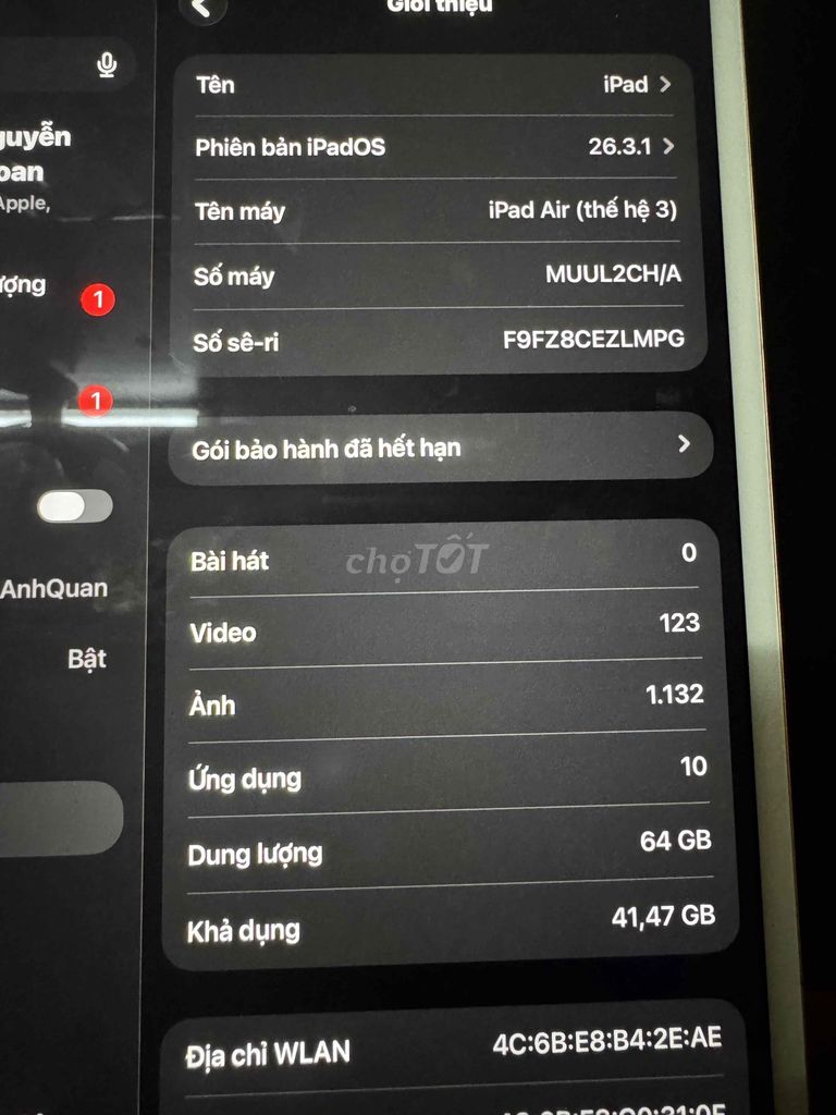Apple iPad Air 3 Wifi 64GB Vàng pin 93%. Mua bán Máy tính bảng tại Quận 7 Tp Hồ Chí Minh được đăng bởi Lee Minh Tun hình 1
