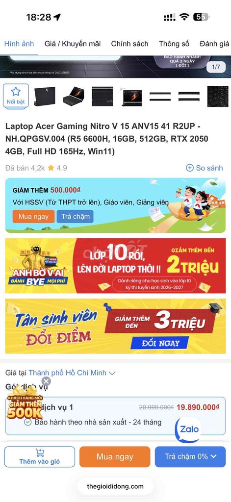 Acer Nitro V 15 R5 6600H 16GB 512GB 4GB BH 05-27. Mua bán Laptop tại Quận 6 Tp Hồ Chí Minh được đăng bởi Phương Nghi Mobille hình 1