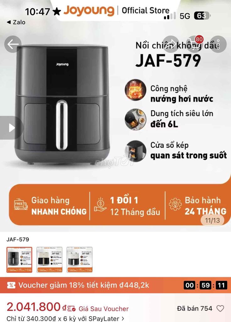 Nồi chiên không dầu Joyoung JAF-579 6L Đen. Mua bán Bếp, lò, đồ điện nhà bếp tại Quận Cầu Giấy Hà Nội được đăng bởi PHƯƠNG N hình 1