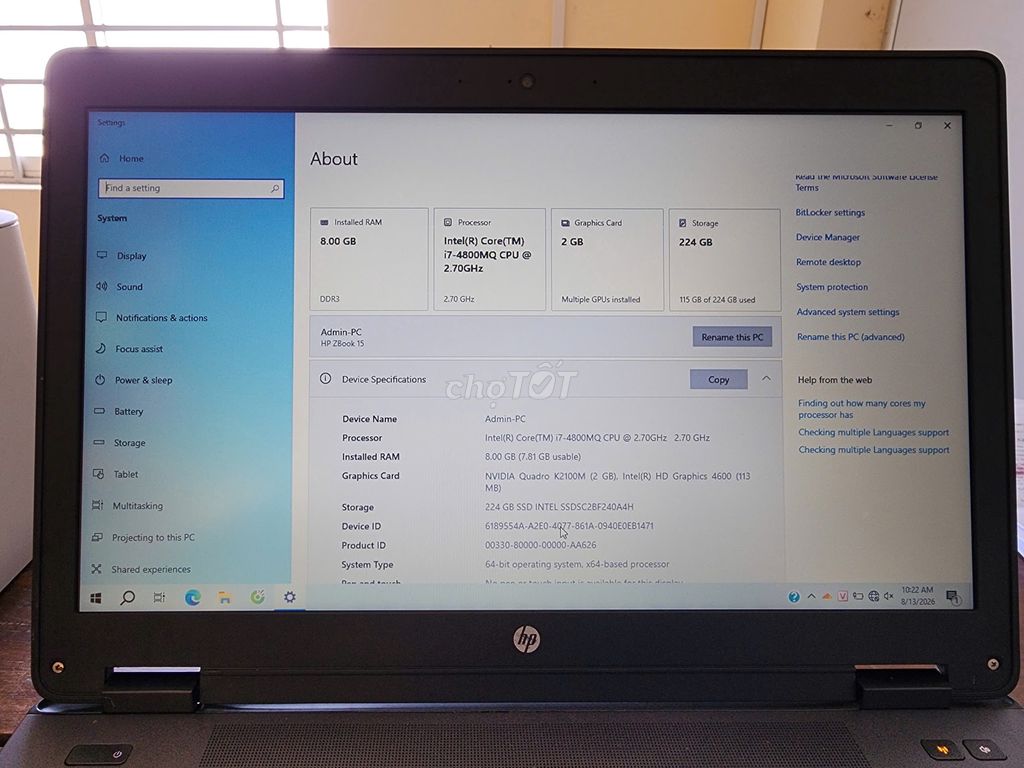 HP Zbook 15G I7-4800MQ 15.6 in 8GB/240GB/cardK2100. Mua bán Laptop tại Huyện Vĩnh Hưng Long An được đăng bởi tâm đặng văn hình 1