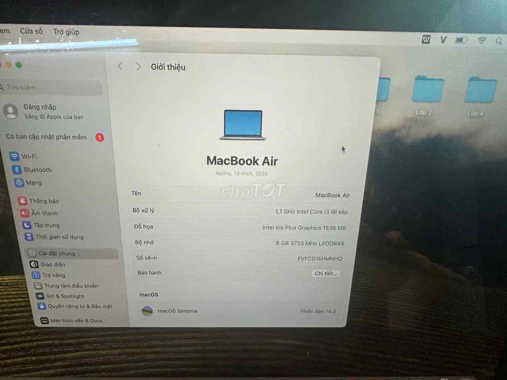 Apple MacBook Air 2020 i3 8GB/256GB Bạc. Mua bán Laptop tại Huyện Thanh Trì Hà Nội được đăng bởi Cường hình 1