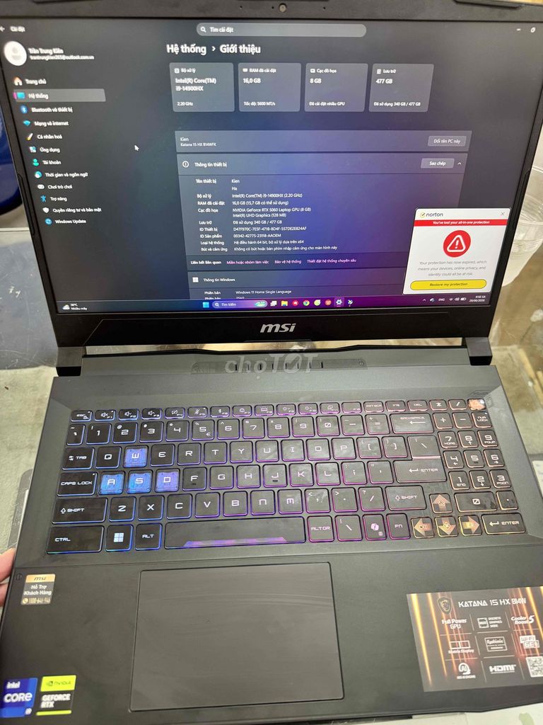 MSI Katana 15HX I9 14900HX 16GB/512GB RTX 5060 Đen. Mua bán Laptop tại Quận Đống Đa Hà Nội được đăng bởi Lê Khuyến hình 1
