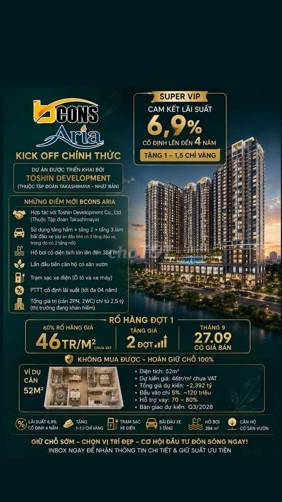 Căn hộ 2PN-2WC BCONS ARIA ngay Làng đại học TP.HCM chỉ từ 2tỷ5