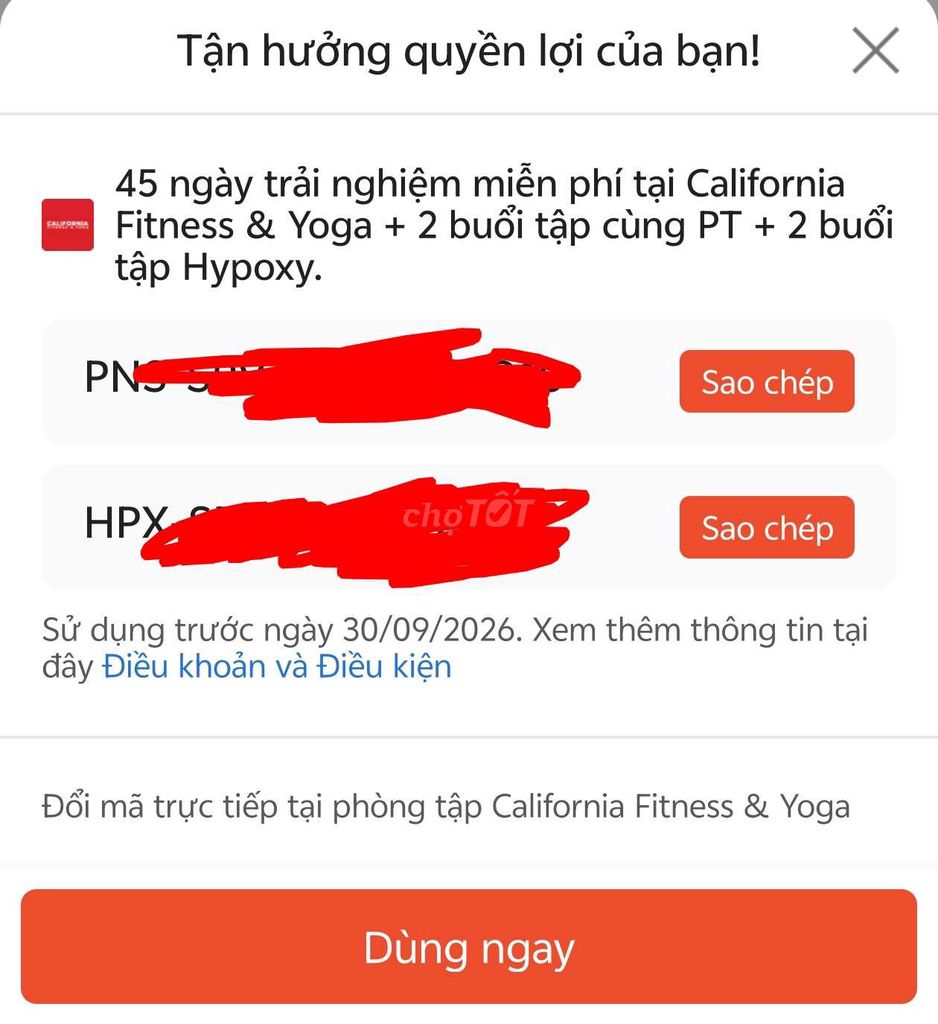 Voucher California Fitness & Yoga 45 ngày