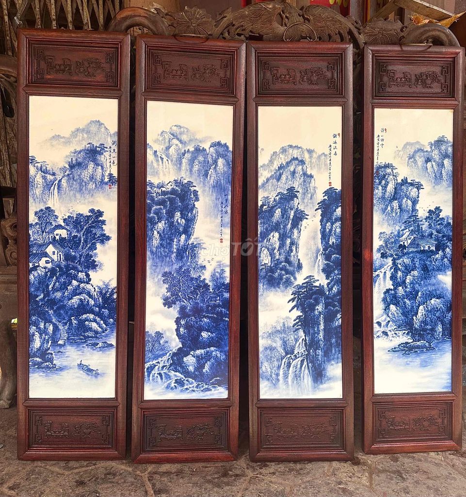 tranh sứ khung gỗ kt 27x107cm