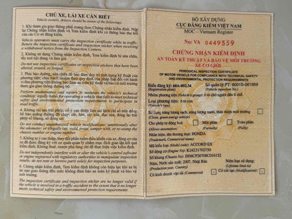 Honda Accord 2007 2.4L Vàng cát. Mua bán Ô tô tại Thành phố Thủ Dầu Một Bình Dương được đăng bởi  Trung Tin Used Car hình 21