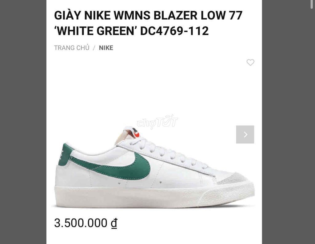 [CHÍNH HÃNG][Mới 90%] Nike Blazer Green, mới 3tr5