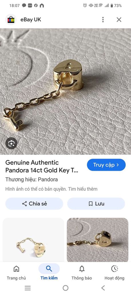 Charm Pandora Key to my heart Vàng 14K Nữ. Mua bán Phụ kiện thời trang khác tại Quận 11 Tp Hồ Chí Minh được đăng bởi venus hình 1