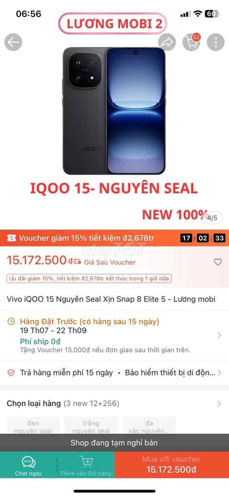 Vivo iQOO 15 256GB Đen 12GB newseal. Mua bán Điện thoại tại Huyện Nhơn Trạch Đồng Nai được đăng bởi hải hình 1