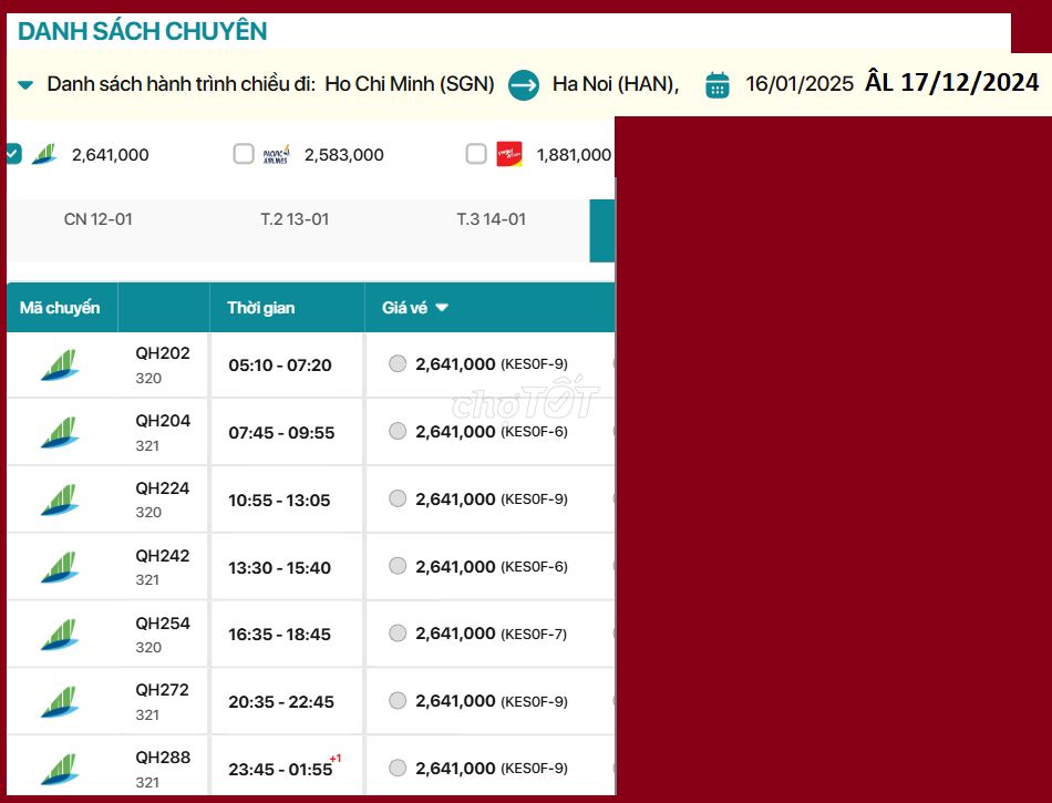 Hồ Chí Minh - Hà Nội 16/01/2025 ÂL 17/12/2024