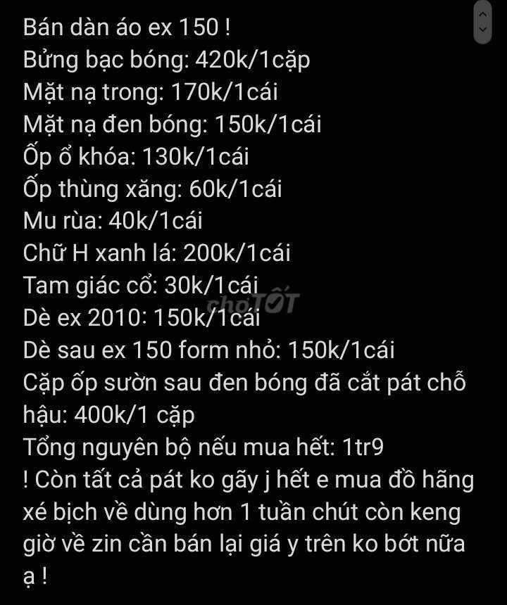 Cần bán lại áo ex 150 hãng xé bịch