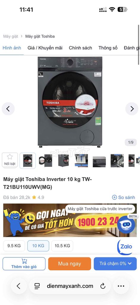 Máy giặt Toshiba TW-T21BU110UWV(MG) 10kg Inverter. Mua bán Máy giặt tại Quận Liên Chiểu Đà Nẵng được đăng bởi Tùng hình 1