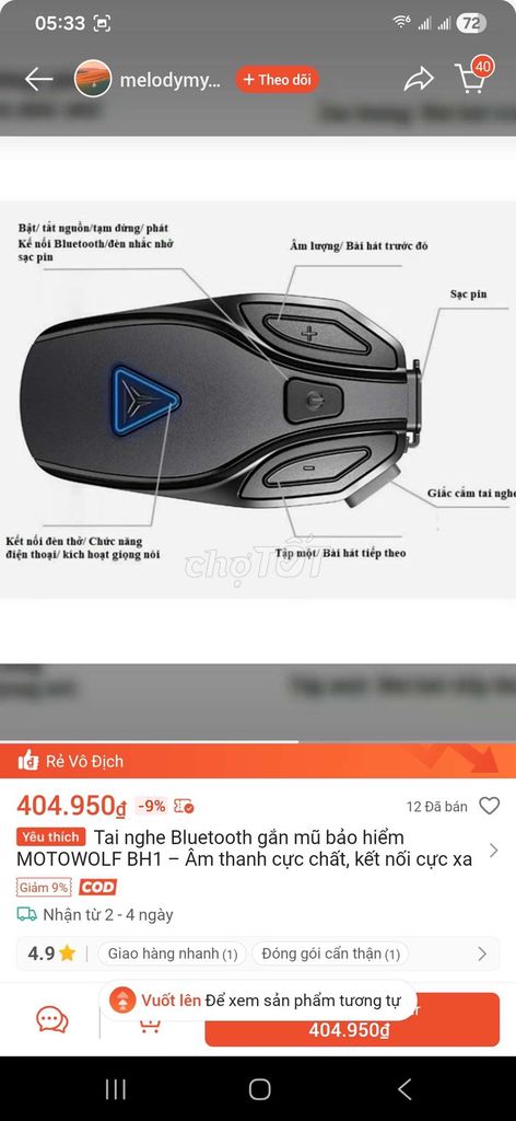 Tai nghe Bluetooth Motowolf BH1 Đen. Mua bán Tivi, Âm thanh tại Quận Thanh Khê Đà Nẵng được đăng bởi Lí hình 1