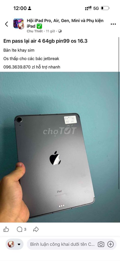 Apple iPad Pro M1 12.9 inch 5G 256GB Xám. Mua bán Máy tính bảng tại Quận Hoàng Mai Hà Nội được đăng bởi chu  hình 1