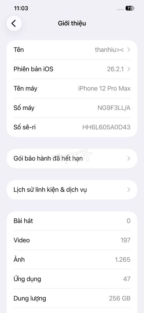 Apple iPhone 12 Pro Max 256GB Lock. Mua bán Điện thoại tại Quận Bình Tân Tp Hồ Chí Minh được đăng bởi Quốc Khánh hình 1