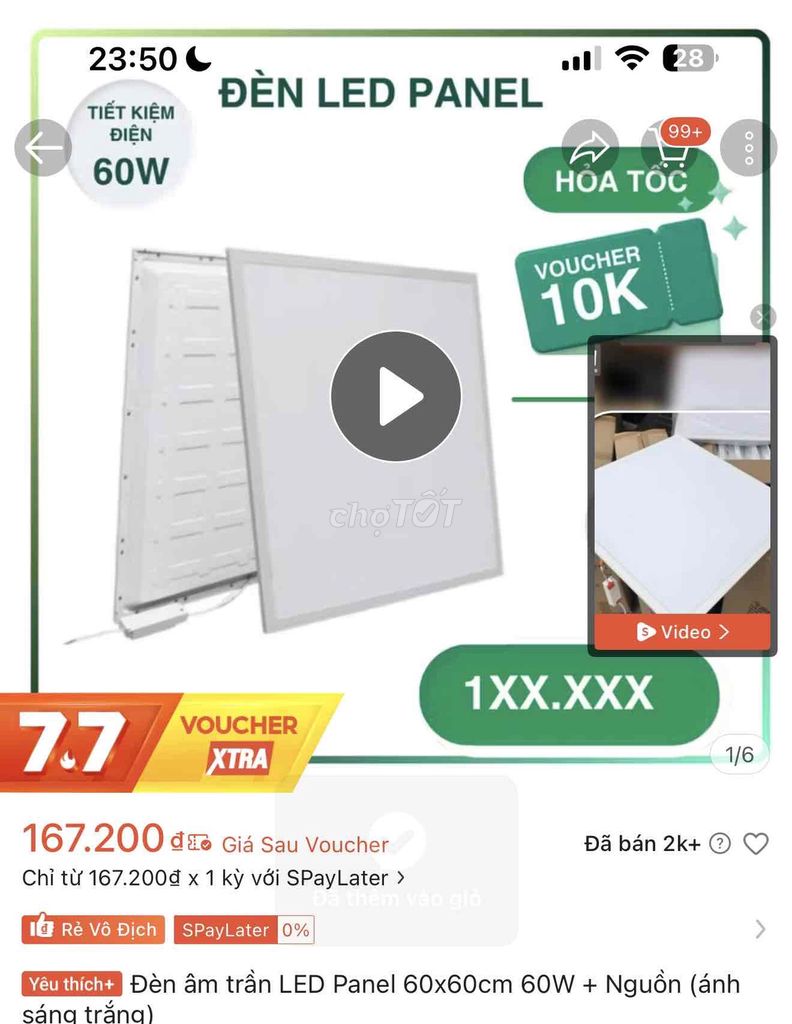 10 Đèn LED Panel SNDH 60W 60x60cm Sáng trắng. Mua bán Đèn tại Quận 1 Tp Hồ Chí Minh được đăng bởi Nguyễn Thanh Trúc hình 1