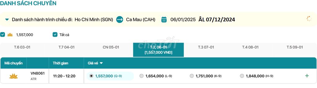 Hồ Chí Minh - Cà Mau  06/01/2025 ÂL 07/12/2024